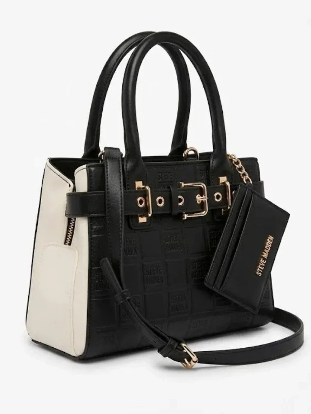 Steve Madden Black Quilted Satchel with Cardholder